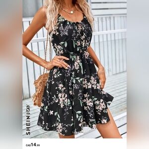 Black/Floral Print Cami Dress
